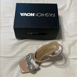 Fashion Nova Women's Tan Heels with Rhinestone Detail